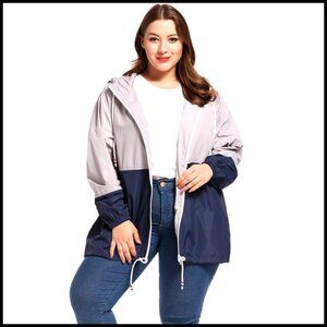 Plus Size Lightweight Waterproof Hooded Rain Jacket Windbreaker